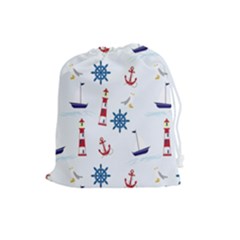 Seaside Nautical Themed Pattern Seamless Wallpaper Background Drawstring Pouches (large)  by Simbadda
