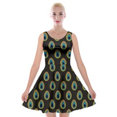 Peacock Inspired Background Velvet Skater Dress by Simbadda