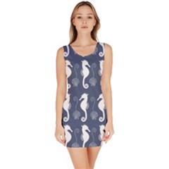 Seahorse And Shell Pattern Sleeveless Bodycon Dress by Simbadda