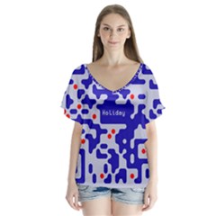Digital Computer Graphic Qr Code Is Encrypted With The Inscription Flutter Sleeve Top by Amaryn4rt