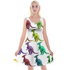 Multicolor Dinosaur Background Reversible Velvet Sleeveless Dress by Amaryn4rt