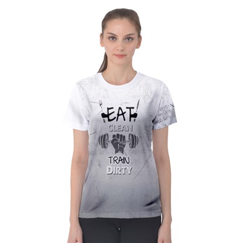 Eat Clean Train Dirty Fitness Women s Sport Mesh Tee by PattyVilleDesigns