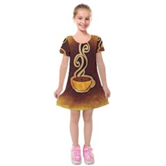 Coffee Drink Abstract Kids  Short Sleeve Velvet Dress by Simbadda