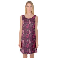 Red Pink And Purple With Skulls Sleeveless Satin Nightdress by CoolDesigns