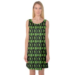 Green Shamrock Pattern Black Sleeveless Satin Nightdress by CoolDesigns