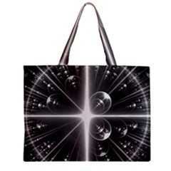 Black And White Bubbles On Black Zipper Mini Tote Bag by Simbadda