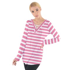 Horizontal Stripes Light Pink Women s Tie Up Tee by Mariart
