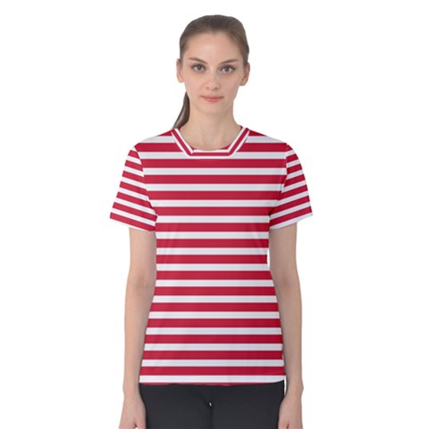 Horizontal Stripes Red Women s Cotton Tee by Mariart