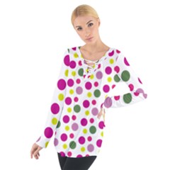 Polka Dot Purple Green Yellow Women s Tie Up Tee by Mariart