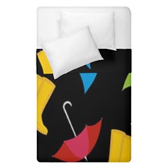 Rain Shoe Boots Blue Yellow Pink Orange Black Umbrella Duvet Cover Double Side (single Size) by Mariart
