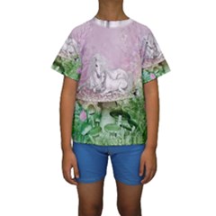 Wonderful Unicorn With Foal On A Mushroom Kids  Short Sleeve Swimwear by FantasyWorld7