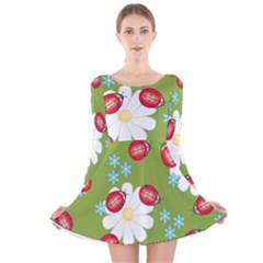 Insect Flower Floral Animals Star Green Red Sunflower Long Sleeve Velvet Skater Dress by Mariart