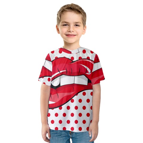 Sexy Lips Red Polka Dot Kids  Sport Mesh Tee by Mariart