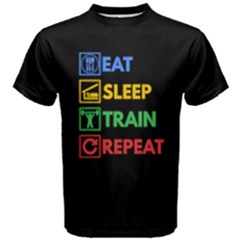 Black & Multicolor Eat Sleep Train Repeat Men s Cotton Tee by ThinkOutisdeTheBox