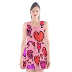 Valentine Wallpaper Whimsical Cartoon Pink Love Heart Wallpaper Design Scoop Neck Skater Dress by Nexatart