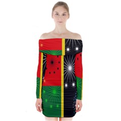 Snowflake Background Digitally Created Pattern Long Sleeve Off Shoulder Dress by Nexatart
