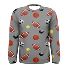 Balltiled Grey Ball Tennis Football Basketball Billiards Men s Long Sleeve Tee by Mariart