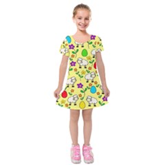 Easter Lamb Kids  Short Sleeve Velvet Dress by Valentinaart