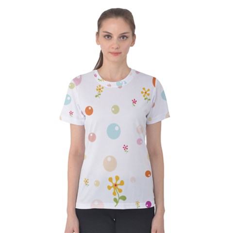 Flower Floral Star Balloon Bubble Women s Cotton Tee by Mariart