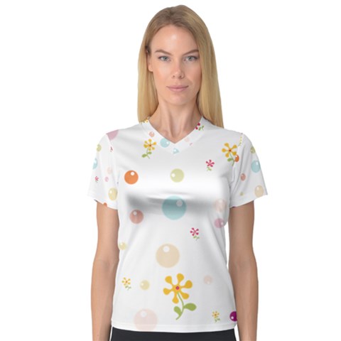 Flower Floral Star Balloon Bubble Women s V-neck Sport Mesh Tee by Mariart