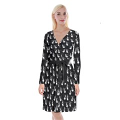 Cat Pattern Long Sleeve Velvet Front Wrap Dress by Valentinaart