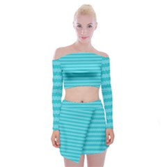 Abstract Blue Waves Pattern Off Shoulder Top With Skirt Set by TastefulDesigns