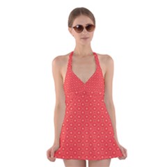 Decorative Retro Hearts Pattern  Halter Swimsuit Dress by TastefulDesigns