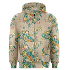 Hand Drawn Batik Floral Pattern Men s Zipper Hoodie by TastefulDesigns