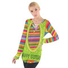Happy Easter Butterfly Love Flower Floral Color Rainbow Women s Tie Up Tee by Mariart
