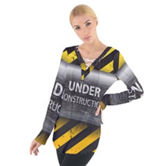 Under Construction Sign Iron Line Black Yellow Cross Women s Tie Up Tee by Mariart