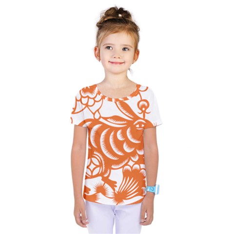 Chinese Zodiac Horoscope Rabbit Star Orange Kids  One Piece Tee by Mariart