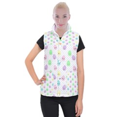 Egg Easter Smile Face Cute Babby Kids Dot Polka Rainbow Women s Button Up Puffer Vest by Mariart