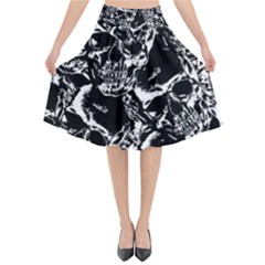 Skulls Pattern Flared Midi Skirt by ValentinaDesign
