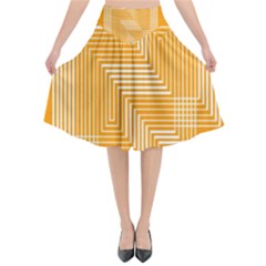 Orange Line Plaid Flared Midi Skirt by Mariart