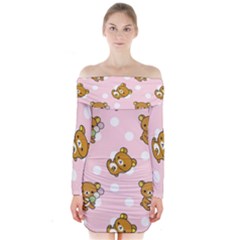 Kawaii Bear Pattern Long Sleeve Off Shoulder Dress by Nexatart