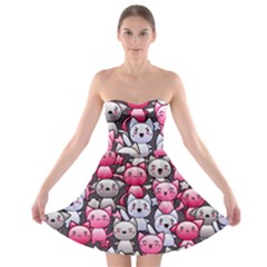 Cute Doodle Wallpaper Cute Kawaii Doodle Cats Strapless Bra Top Dress by Nexatart
