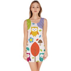 Cute Owl Sleeveless Bodycon Dress by Nexatart