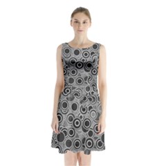 Abstract Grey End Of Day Sleeveless Waist Tie Chiffon Dress by Ivana