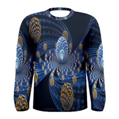 Fractal Balls Flying Ultra Space Circle Round Line Light Blue Sky Gold Men s Long Sleeve Tee by Mariart