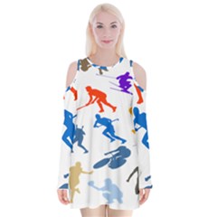 Sport Player Playing Velvet Long Sleeve Shoulder Cutout Dress by Mariart