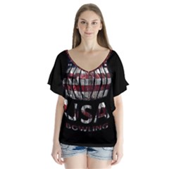 Usa Bowling  Flutter Sleeve Top by Valentinaart