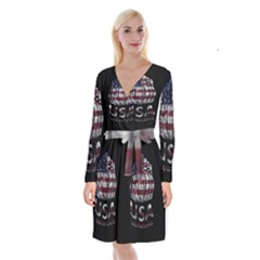 Usa Bowling  Long Sleeve Velvet Front Wrap Dress by Valentinaart
