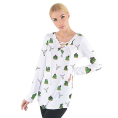 Cactus Pattern Women s Tie Up Tee by Valentinaart