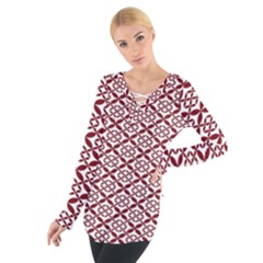 Pattern Kawung Star Line Plaid Flower Floral Red Women s Tie Up Tee by Mariart