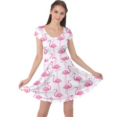 Pink Flamingos Pattern Cap Sleeve Dresses by Nexatart