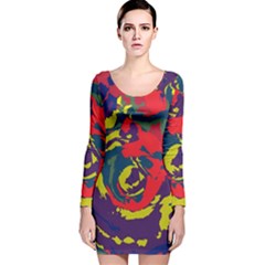 Abstract Art Long Sleeve Velvet Bodycon Dress by ValentinaDesign