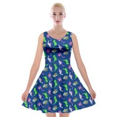 Dinosaurs Pattern Velvet Skater Dress by ValentinaDesign