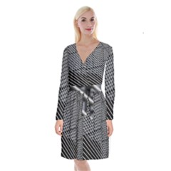 Abstract Architecture Pattern Long Sleeve Velvet Front Wrap Dress by Nexatart