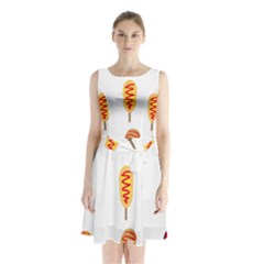 Hot Dog Buns Sate Sauce Bread Sleeveless Waist Tie Chiffon Dress by Mariart