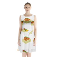 Hot Dog Buns Sauce Bread Sleeveless Waist Tie Chiffon Dress by Mariart
